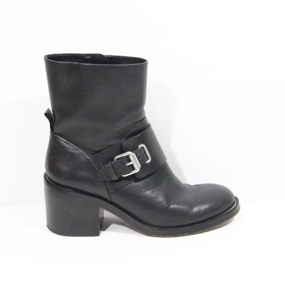 Allsaints Minkka Black Leather Boots sz 8.5 Women Shoes Moto Heel Eu 39.5